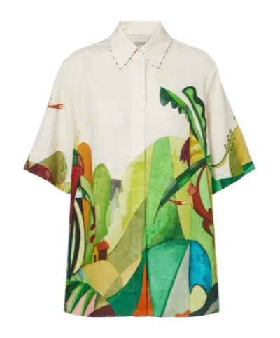Alemais X Mokshini Printed Short-sleeve Shirt In Brown