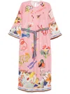 Alemais La Charrasca Printed Linen Midi Dress In Pink