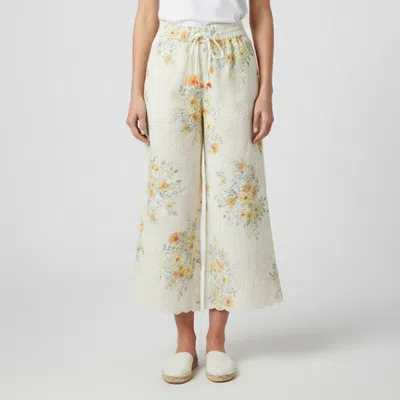 Pre-owned Alemais Yellow Floral Linen Wide Leg Pants S