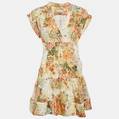 Pre-owned Alemais Yellow Sylvia Floral Hemp Mini Dress M