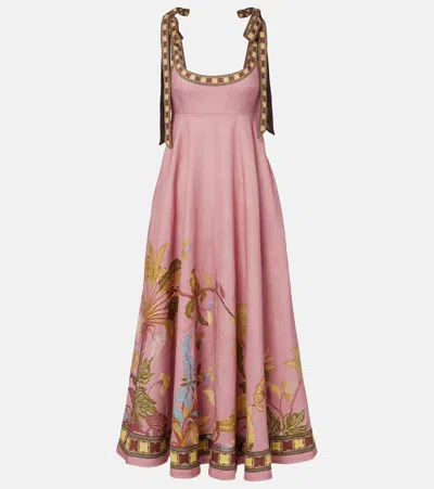 Alemais Zuri Ballet Printed Linen Midi Dress In Pink
