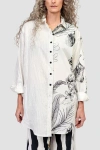 Alembika Botanica Print Mixed Media Button-up Shirt In White/black/botanica Print