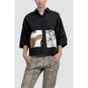 Alembika Boxy Button-up Shirt With Contrast Printed Pockets In Black/white