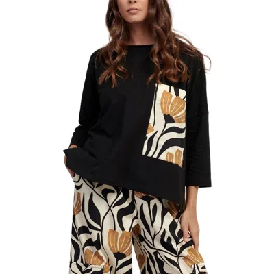 Alembika Boxy Tee With Contrast Tulip Print Patch Pocket