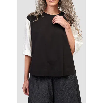 Alembika Crew Neck Mixed Media Tee In Black/white