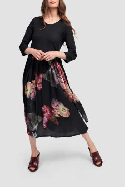Alembika Dark Bloom A-line Midi In Black