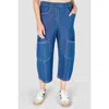 Alembika Denim Capri With Knee Patch Pocket Detail In Denim