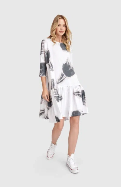 Alembika Feather Flounce Mini Dress In Gray