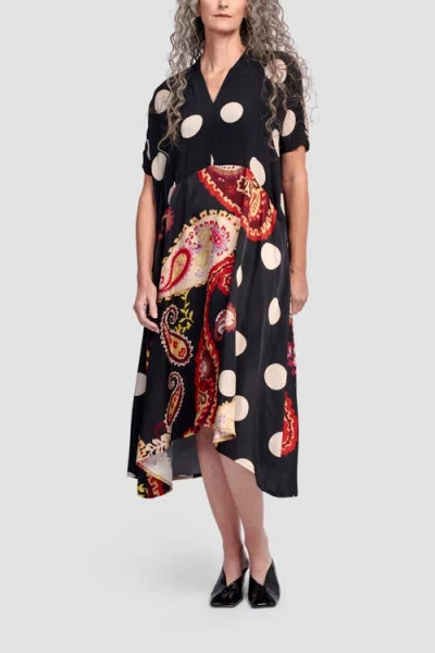 Alembika Fiesta Mixed Print V-neck Midi Dress In Black Paisley Print