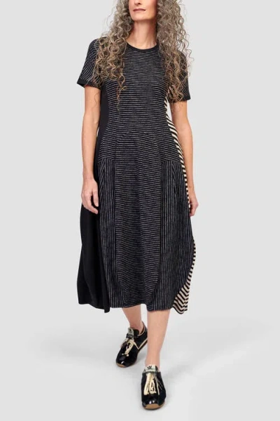 Alembika Jersey Patchwork Cocoon Maxi In Black/beige Stripes