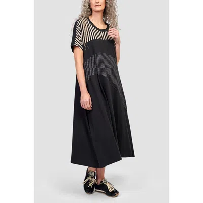 Alembika Jersey Patchwork Maxi Dress In Black/beige Stripes