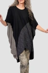 Alembika Jersey Stripes Patchwork Oversized Tunic In Black/beigestripes