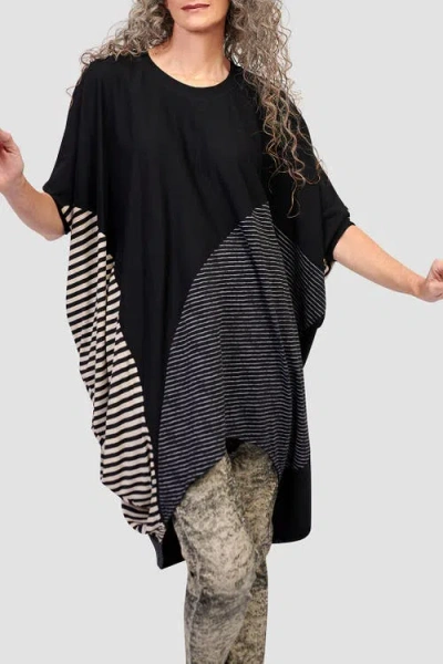 Alembika Jersey Stripes Patchwork Oversized Tunic In Black/beigestripes