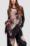 Alembika Mixed Florals Sheer Peplum Tunic In Multi