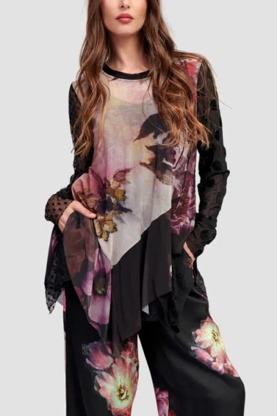 Alembika Mixed Florals Sheer Peplum Tunic In Multi