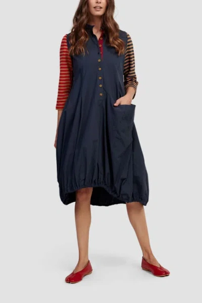 Alembika Mixed Media Shirt Dress With Balloon Skirting In Navy/red/camel