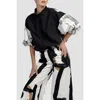 Alembika Mixed Print Button-up Shirt With Puff Sleeves In Black/white/mixed Prints