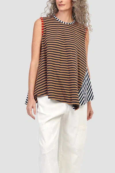 Alembika Mixed Stripes Sleeveless Top With Asymmetric Hem