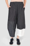 Alembika Patchwork Cropped Oval Silhouette Pants In Black/white