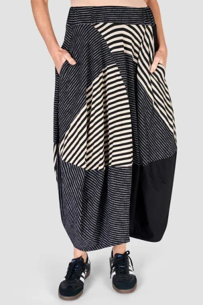 Alembika Patchwork Jersey Maxi Skirt In Black/beige Stripes