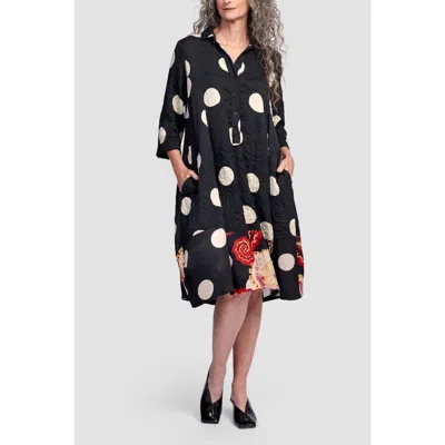 Alembika Polka Dots Mixed Print Shirt Dress In Black Paisley Print