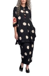 Alembika Polka Dots Mixed Print Tunic With Mandarin Collar