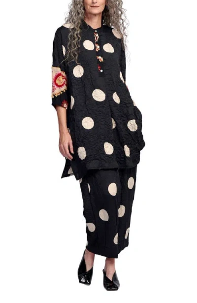 Alembika Polka Dots Mixed Print Tunic With Mandarin Collar