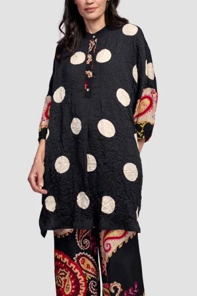 Alembika Polka Dots Mixed Print Tunic With Mandarin Collar In Polka Dots/fiesta Print