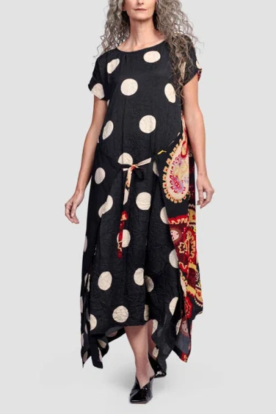 Alembika Polka Dots Mixed Print Wrap Dress In Black Paisley Print
