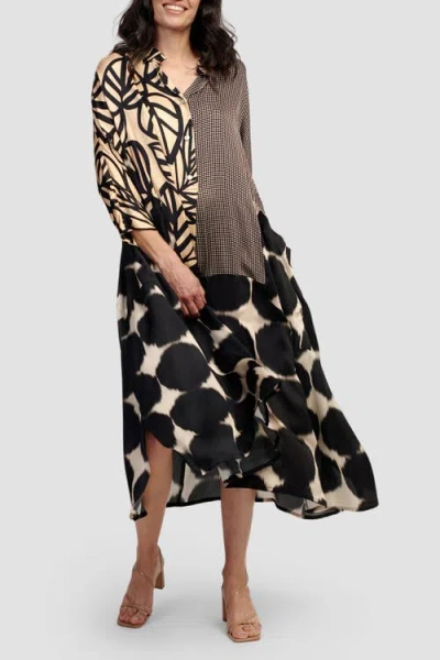 Alembika Serene Mixed Print Relaxed Maxi Shirt-dress In Black/cream