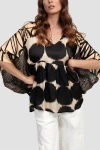 Alembika Serene Mixed Print V-neck Blouse In Black
