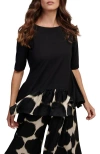 Alembika Serene Print Mixed Media Peplum Top In Black