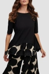 Alembika Serene Print Mixed Media Peplum Top In Black/cream