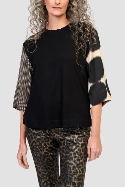 Alembika Serene Print Mixed Media Tee In Black/cream