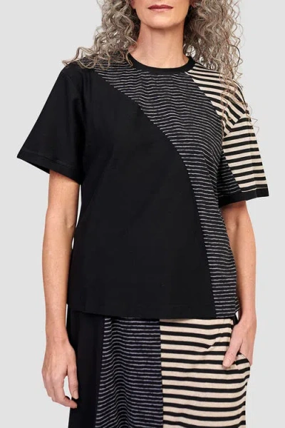 Alembika Sphere Patchwork Design Crew Neck Tee In Black/beigestripes