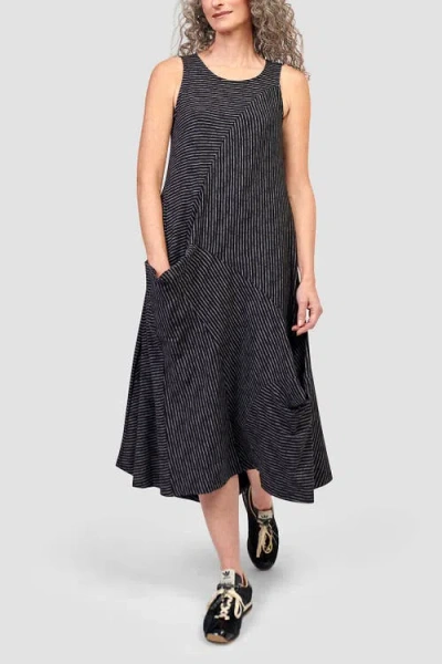 Alembika Striped Sleeveless Maxi With Draped Pocket In Black/beige Stripes