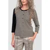 Alembika Striped Viscose Jersey Cardigan In Black/beige Stripes