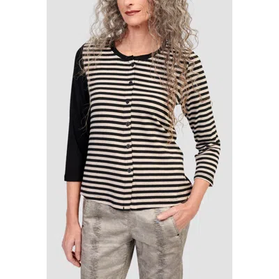 Alembika Striped Viscose Jersey Cardigan In Black/beige Stripes