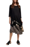 Alembika Tiered Mixed Media Midi Dress In Black