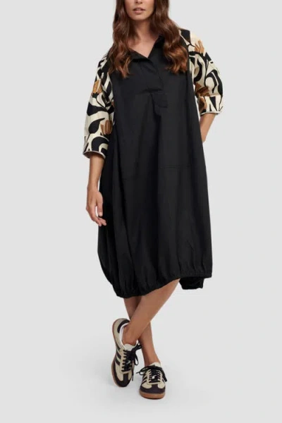 Alembika Tulip Poplin Oversized Shirt-dress In Black/tulip Print