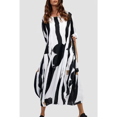 Alembika Zebra Print Cocoon Maxi Dress In White/black