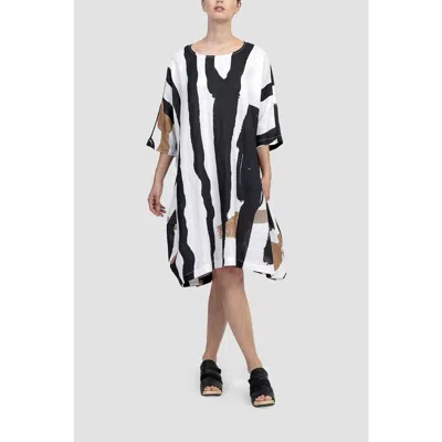 Alembika Zebra Print Linen T-shirt Dress In White/black