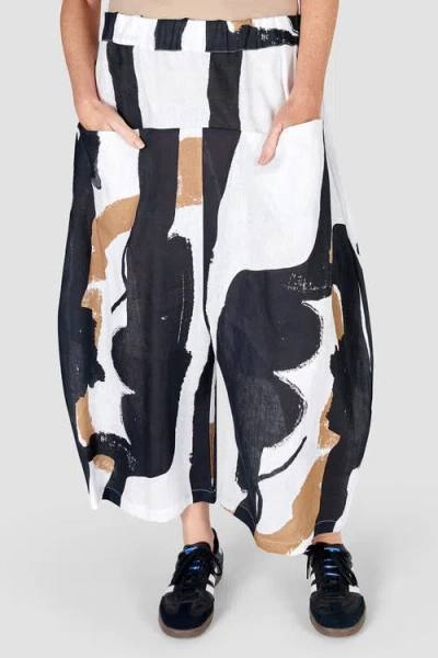 Alembika Zebra Printed Cropped Oval Silhouette Pants In White/black