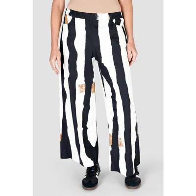 Alembika Zebra Printed Cropped Wide Leg Pants In White/black