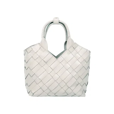 Aleo Women's Grey Cabas Mini Shopper- Pumice Soft Antique Leather In White
