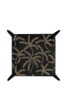 Alepel Abstract Palms Leather Tray In Black