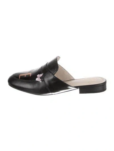 Pre-owned Alepel Leather Graphic Print Mules In Black