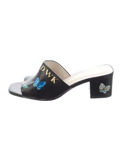 Pre-owned Alepel Leather Graphic Print Slides In Blue