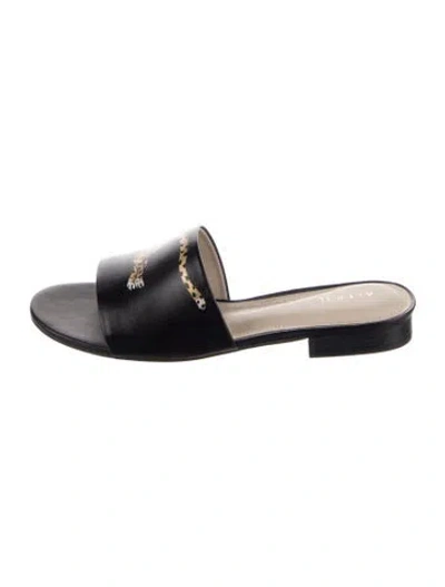 Pre-owned Alepel Leather Slides In Black