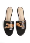 Alepel Women's Black Leopard Slide Leather In Black